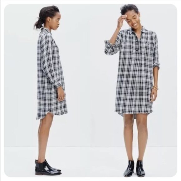 Madewell black plaid gauzy cotton shirt dress size‎ Large - Picture 2 of 8